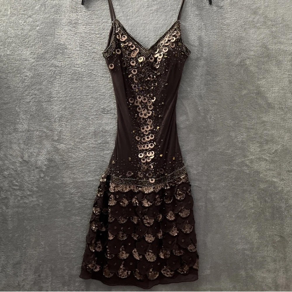 Vintage 90’s 100% Silk Dress Silk Slip Dress Beaded Raindrop Tiered Fairy Prom - Picture 3 of 15